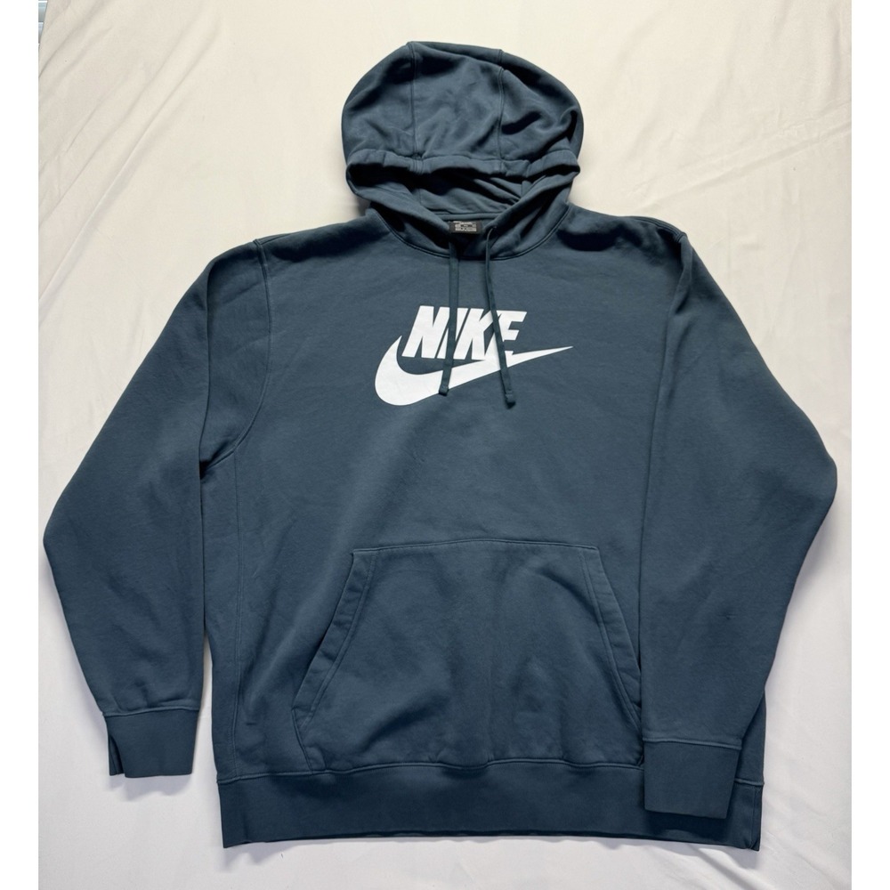 Nike Hoodie Mens‎ 2XL teal Sweatshirt Big Swoosh Check Spellout Sweater Pullover